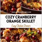 Golden Skillet Orange Chicken topped with cranberries and orange zest served as a cozy November citrus main dish